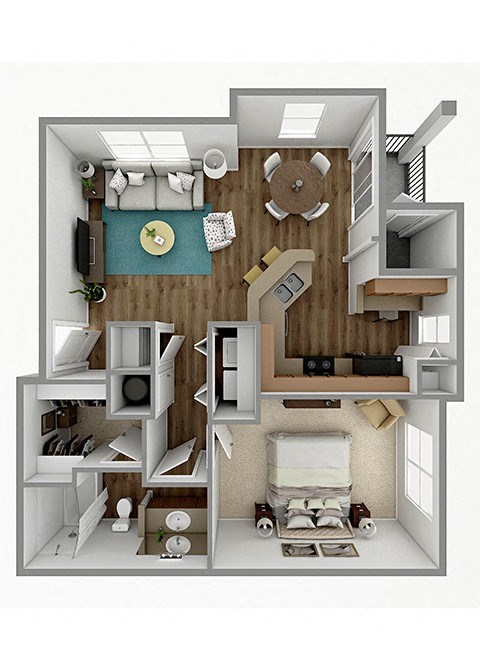 Floor plan for 1 bed, 1 bath, 797 sqft